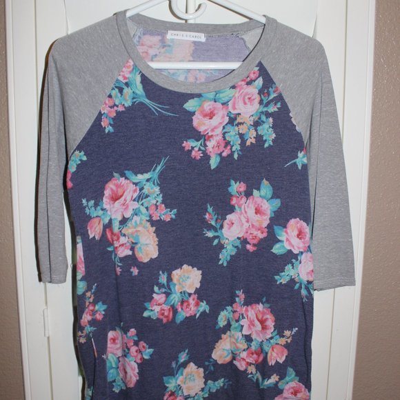 Chris & Carol raglan blue floral baseball tee - Picture 1 of 7